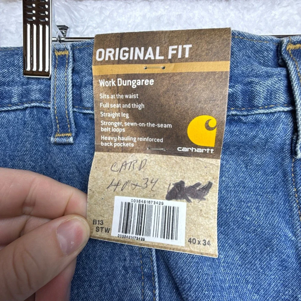 Carhartt‎ B13 STW Original Dungaree Fit Mens Blue Denim Work Jeans 40x34 NWT